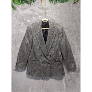 Vintage WALLSTREET COLLECTION Men Peak Lapel Double Breast Jacket Gray Tweed 42R